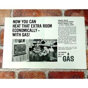 Gas Wall or Window Heater - no chimney needed - Retro MCM 1961 Vtg 60s PRINT‎ AD